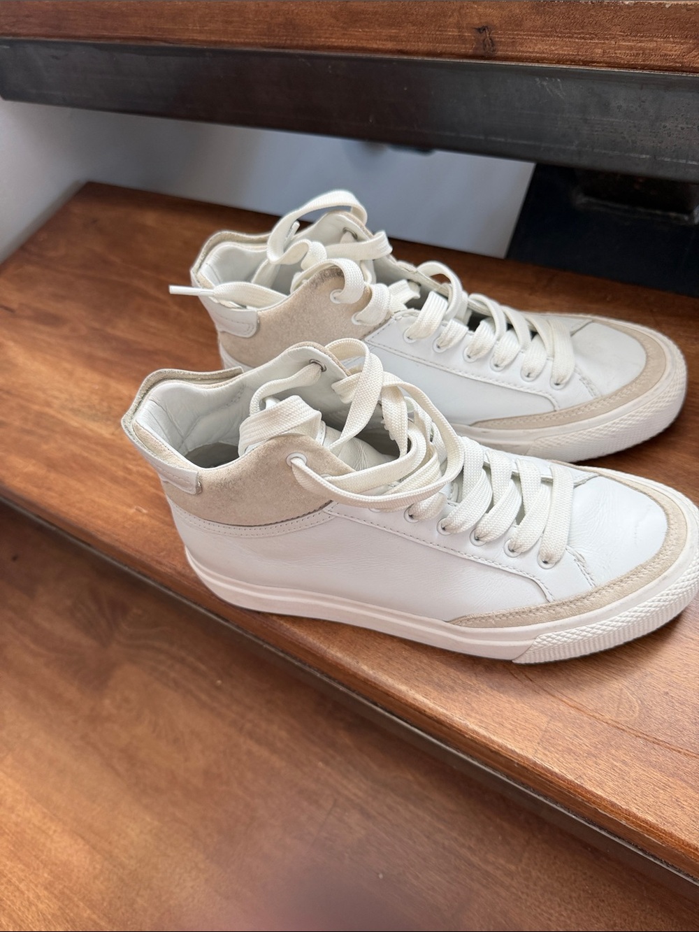 rag & bone High-Top Sneakers in White and Beige Suede Trim
